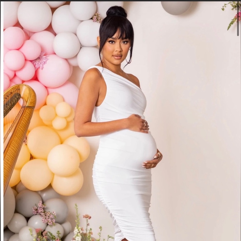 Club L London maternity ruched one shoulder dress